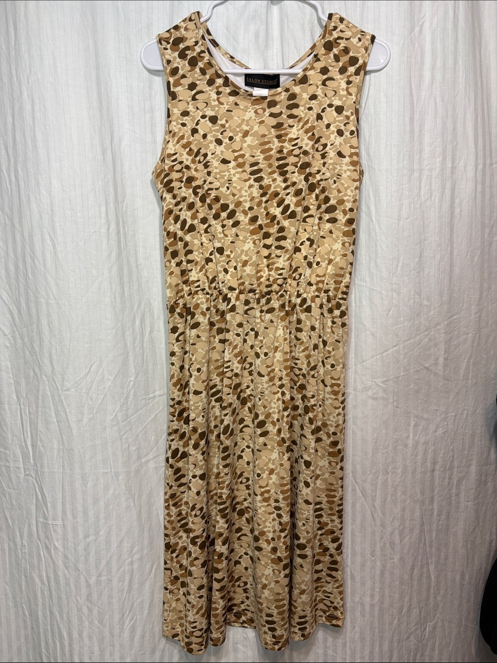 Salon Studio Sleeveless Maxi Dress in Beige and Brown Spot Print